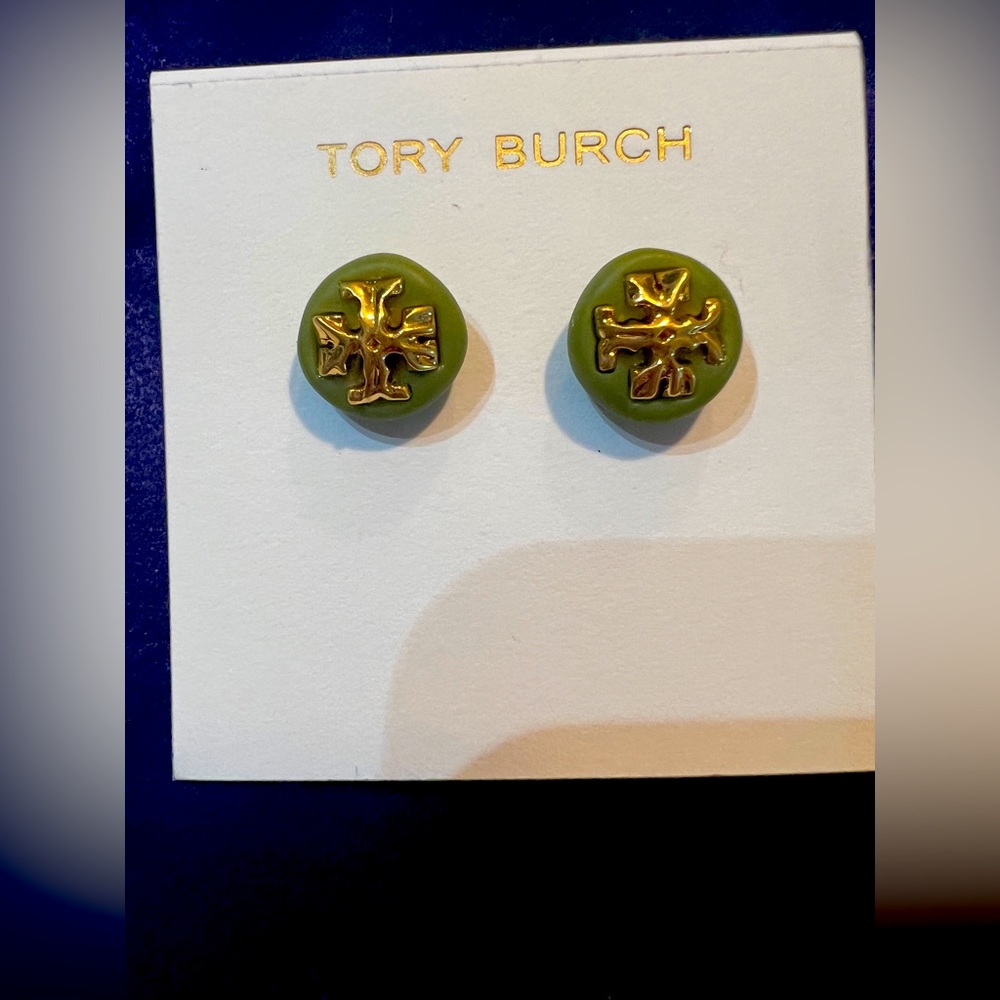 NWT Tory Burch Roxanne Button Earring, Lime color with Gold accents, Fall ‘23
